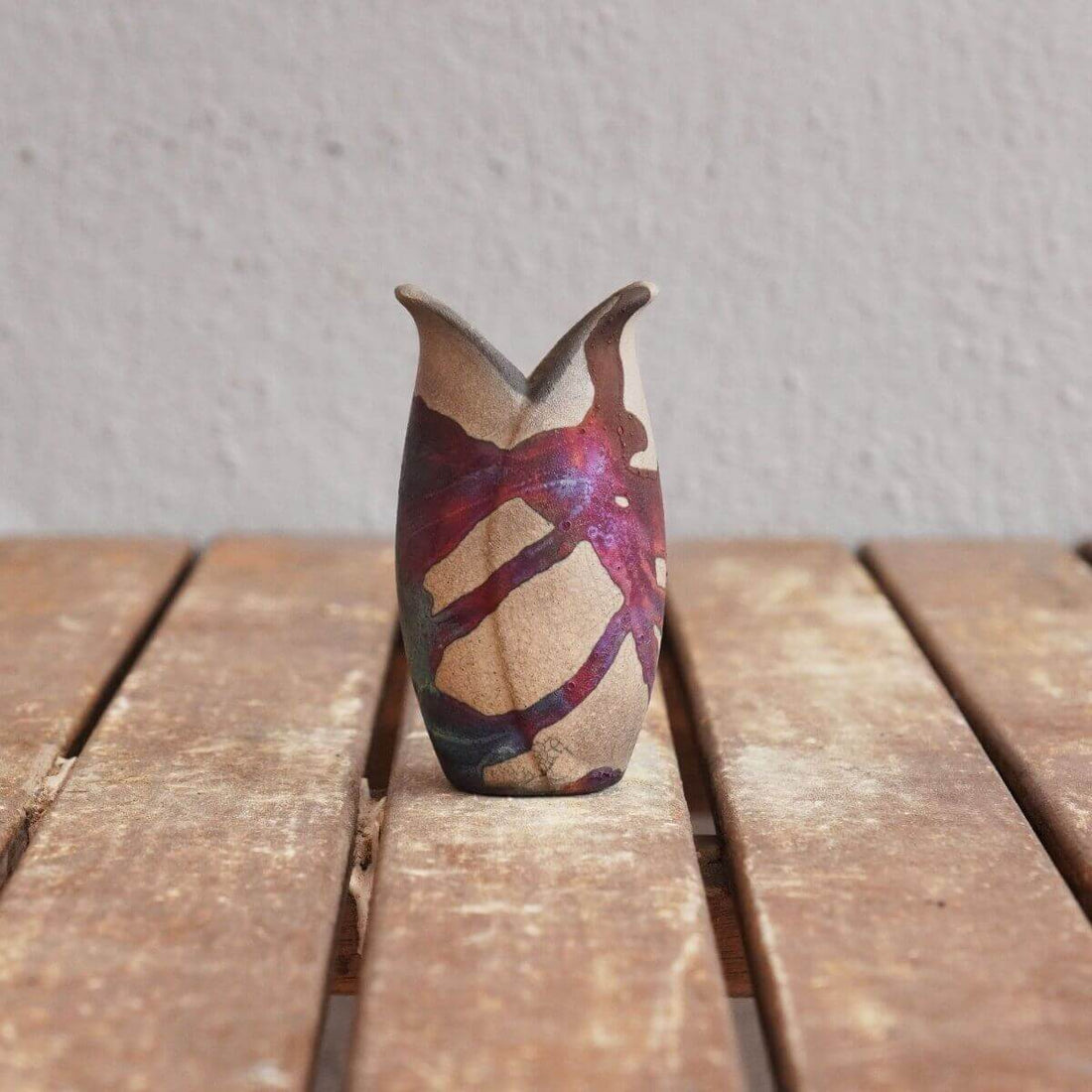 RAAQUU Hana F Mini Ceramic Vase 3.5" Raku Fired Pottery Gift by RAAQUU