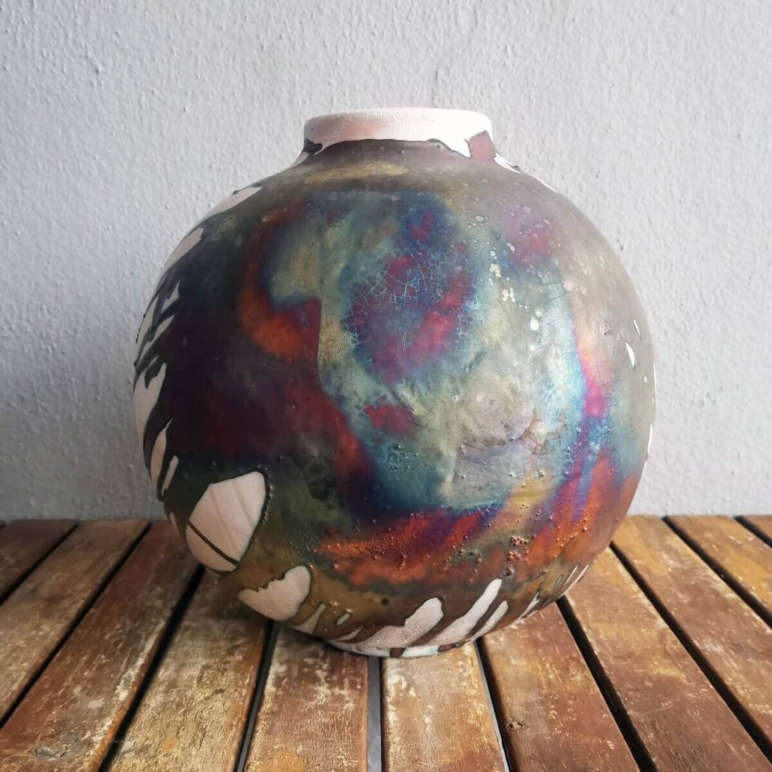 RAAQUU Large Globe Ceramic Vase Half Copper Matte S/N0000469 11" Raku Pottery by RAAQUU