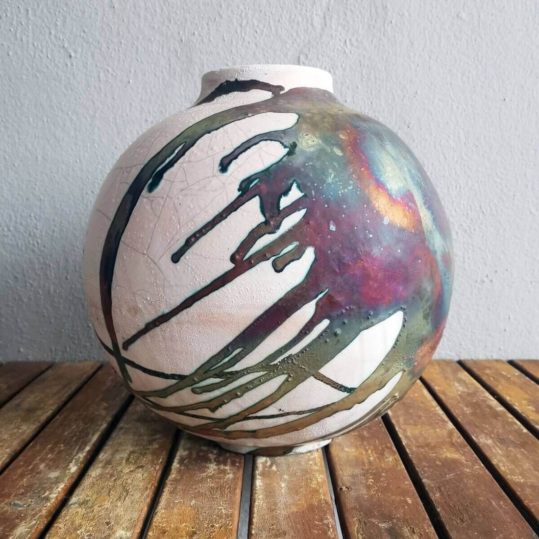 RAAQUU Large Globe Ceramic Vase Half Copper Matte S/N0000469 11" Raku Pottery by RAAQUU