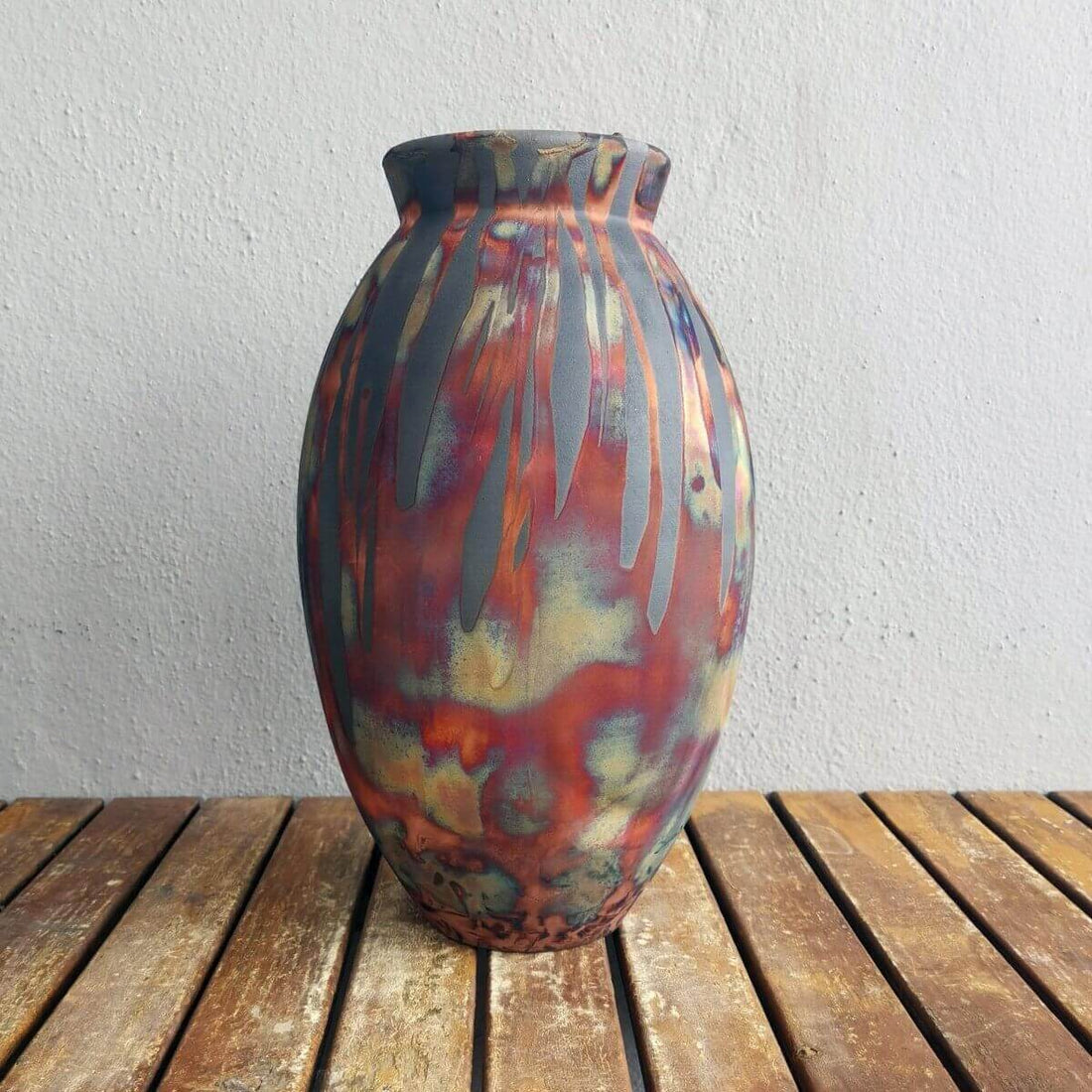 RAAQUU Large Oval Ceramic Vase Carbon Copper S/N0000535 13.5" Raku Pottery by RAAQUU