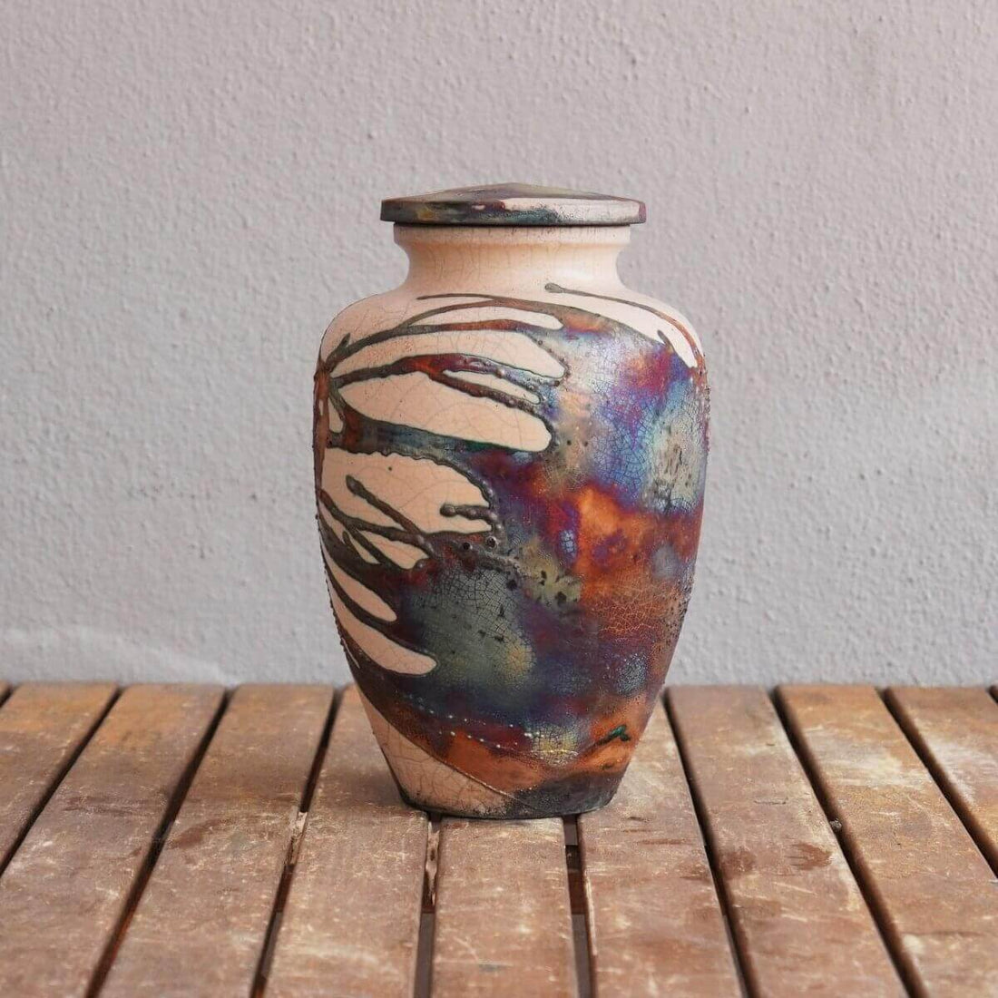 RAAQUU Omoide Ceramic Urn (Pre-Order) for Adult Remains - Raku Pottery 170 cubic inches Unique Handmade Cremation Vessel for Ashes, Pets, Cats, Dogs by RAAQUU