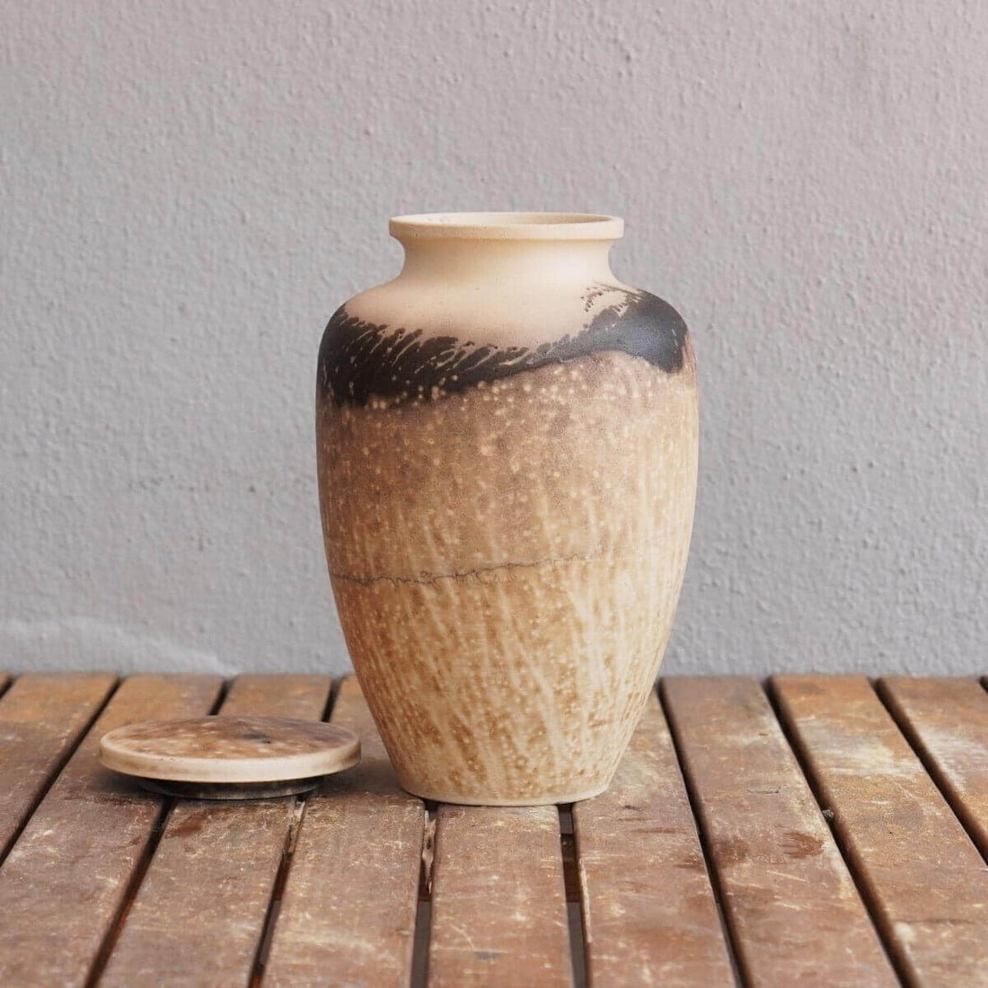 RAAQUU Omoide Ceramic Urn (Pre-Order) for Adult Remains - Raku Pottery 170 cubic inches Unique Handmade Cremation Vessel for Ashes, Pets, Cats, Dogs by RAAQUU