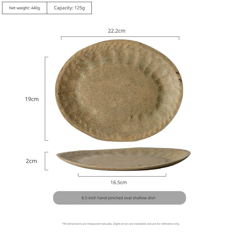 Product dimensions graphic showing a rustic plate with a 22.2cm diameter and 2cm height.