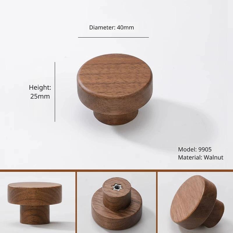 Close-up of Model 9905 larger 40mm diameter walnut wood cabinet knob, 25mm height.