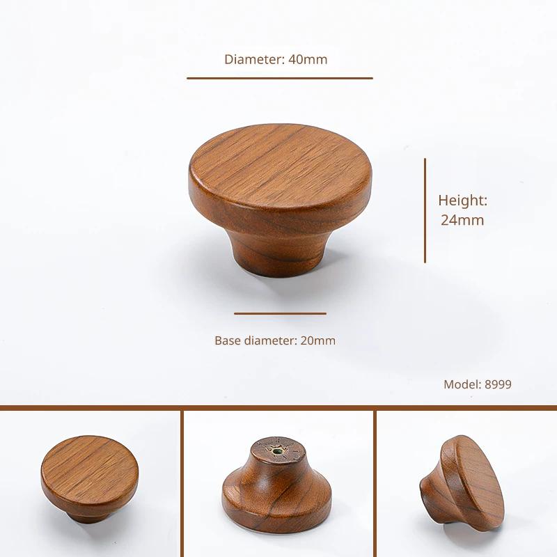 Small walnut wood knob, diameter 40mm, height 24mm, base diameter 20mm, model 8999. Various angles.