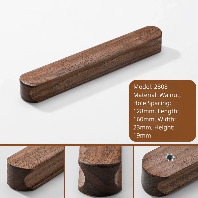 Long walnut wood handle, Model 2308, 160mm length, 128mm hole distance.