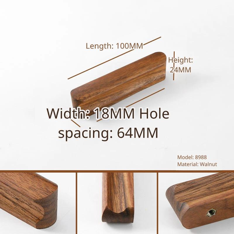 Model 8988 walnut handle, 100mm length, 64mm hole distance, 18mm width, 24mm height.