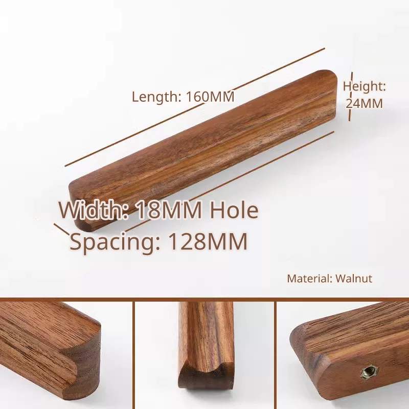 Mid-size Model 8988 walnut handle, 160mm length, 128mm hole distance, 18mm width.