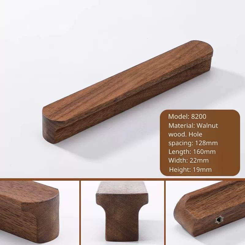 Extended walnut drawer pull, model 8200, 160mm length, 128mm hole distance.