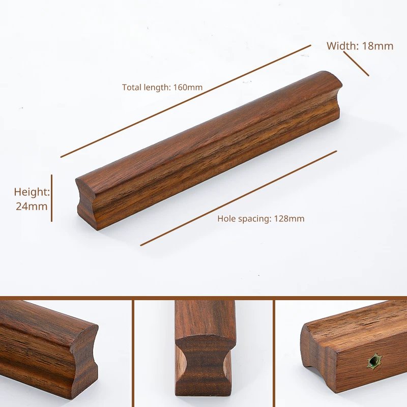 Medium-length walnut handle, model 8999, 160mm total length, 128mm hole spacing.