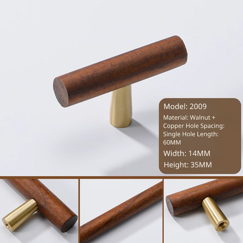Model 2009 T-knob, walnut wood and copper, 60mm length, 14mm width, 35mm height.