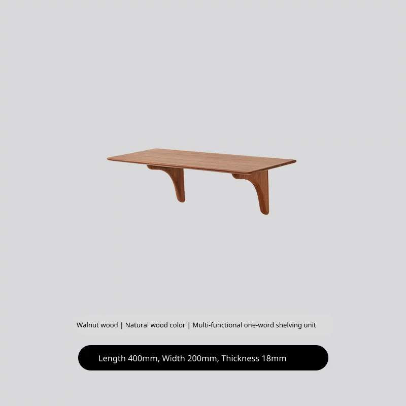 Walnut wood floating shelf, 400mm long, clean design with integrated brackets.