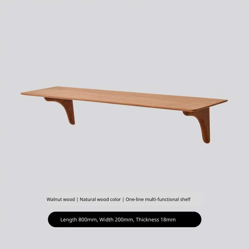 Longest walnut wood floating shelf variant, 800mm, showing balanced support structure.