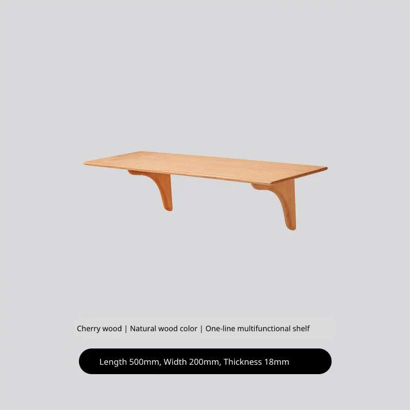 Cherry wood floating shelf, 500mm long, 200mm deep, 18mm thick, with two supports.