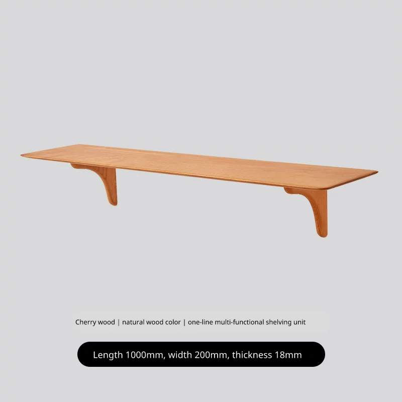 Cherry wood floating shelf, 1000mm long, 200mm deep, 18mm thick, with two supports.
