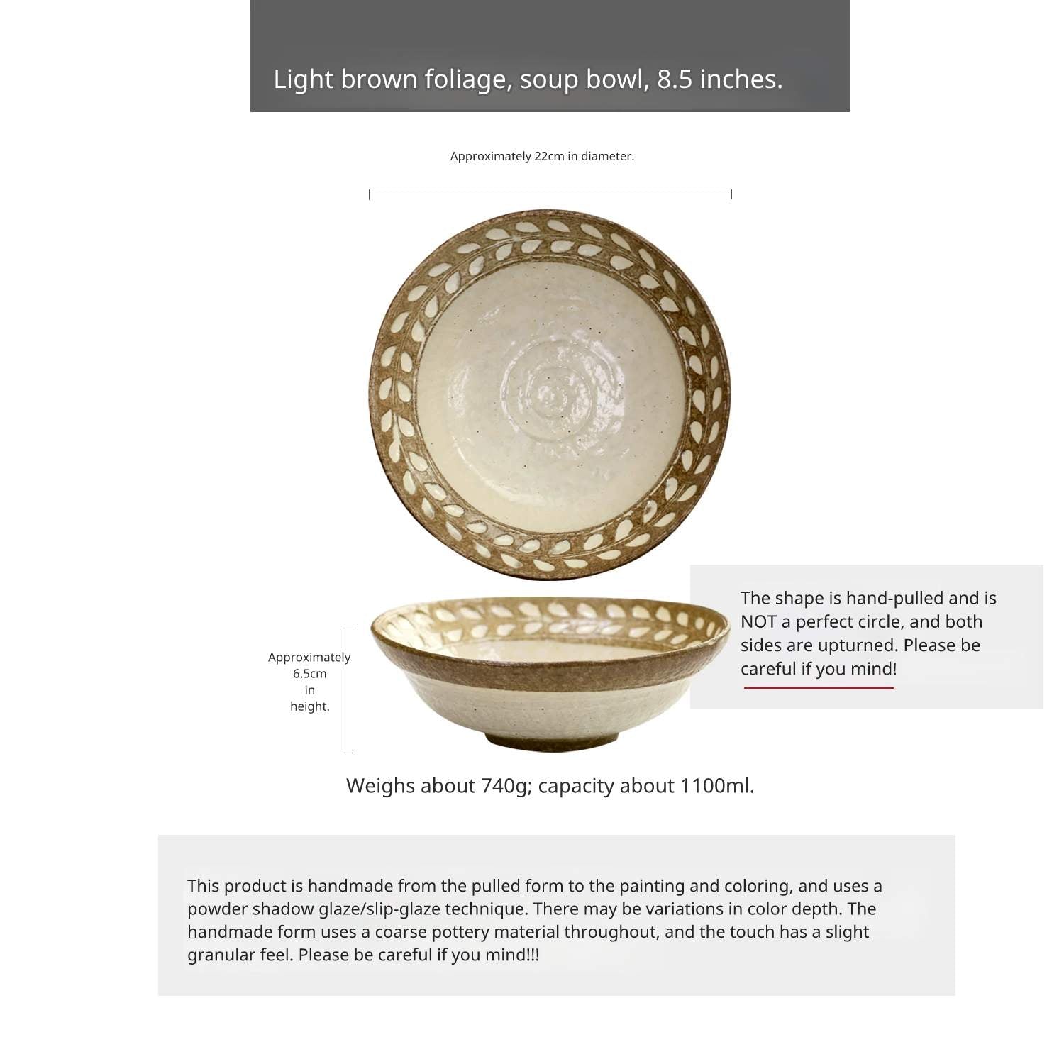 Close-up showing the textured rim of the 8.5-inch soup bowl from Image 8.