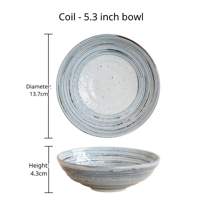Top and side view of the 'Line Circle' 3.7-inch condiment bowl with faint concentric rings.