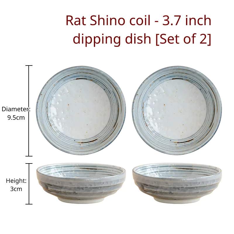 Two small, shallow, round porcelain dishes with a light blue line rim design, dimensions 9.5cm dia, 3cm high.