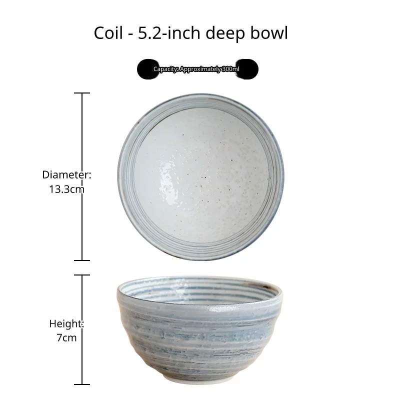 One deep ceramic bowl with a soft gray-blue glaze, 13.3cm diameter, 7cm high, 300ml capacity.