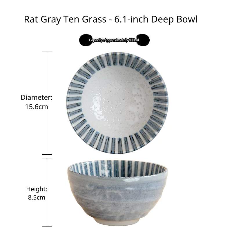 One large deep bowl with blue radial stripes, 15.6cm diameter, 8.5cm high, 800ml capacity.