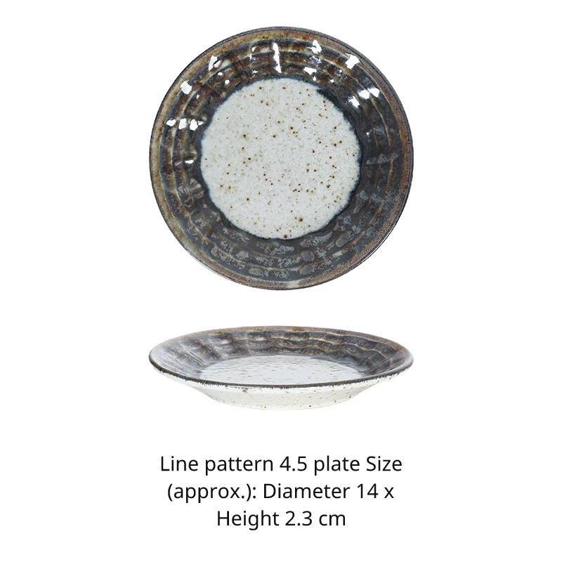 Close-up of the Sen-Suji 4.5 small bowl (14cm) with speckled glaze and defined rim pattern, side profile shown.