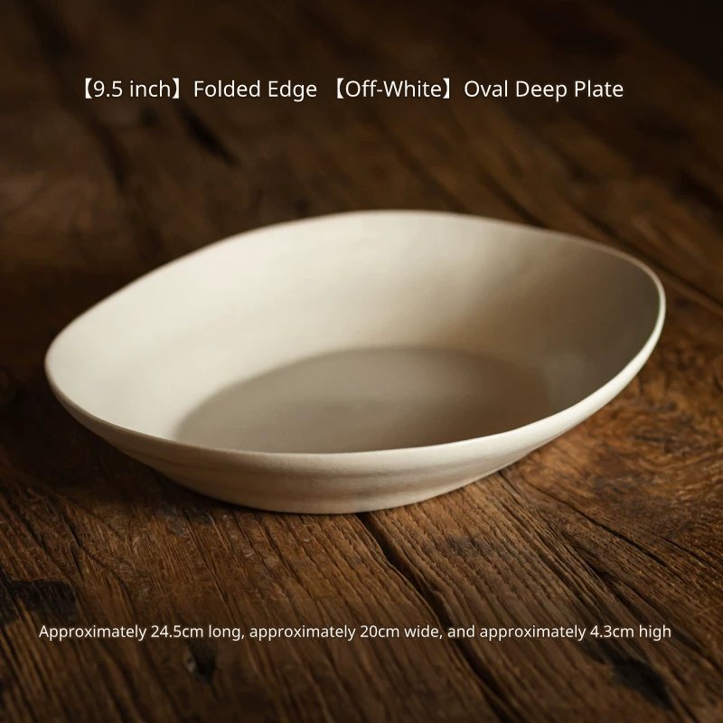 9.5 inch folded rim rice white oval deep dish, 24.5cm long, 20cm wide, 4.3cm high.