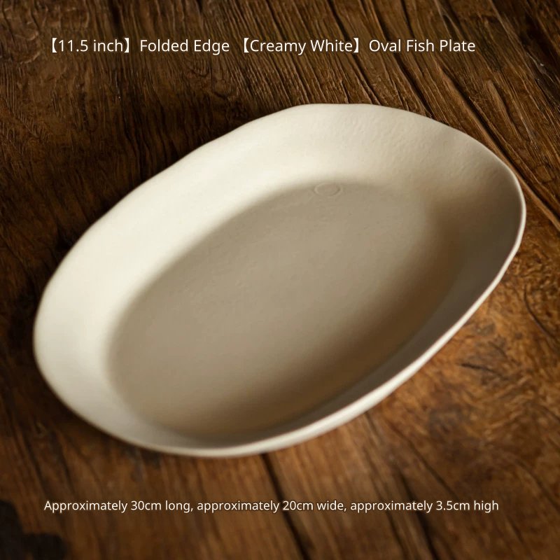 11.5 inch folded rim rice white oval fish dish, 30cm long, 20cm wide, 3.5cm high.