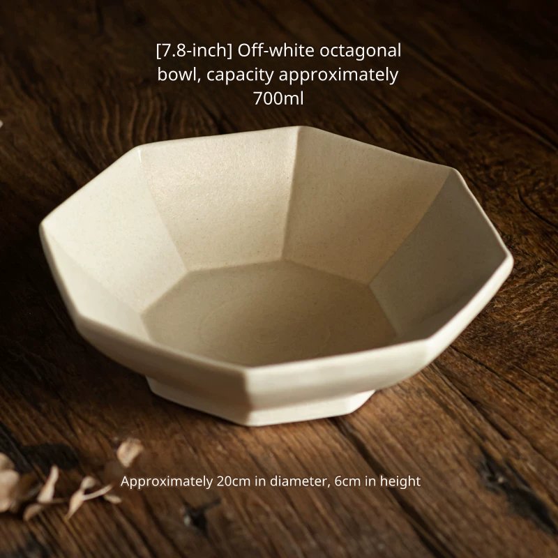 7.8 inch rice white octagonal bowl, capacity 700ml, diameter 20cm, height 6cm.