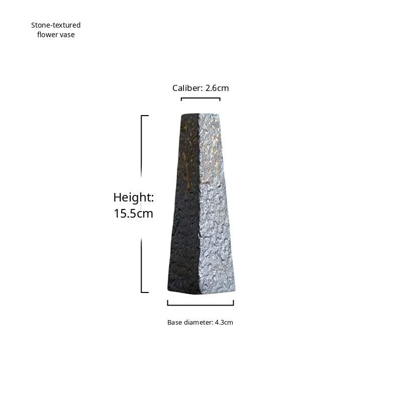 A handcrafted ceramic vase with a rustic stone texture and metallic micro-light glaze.