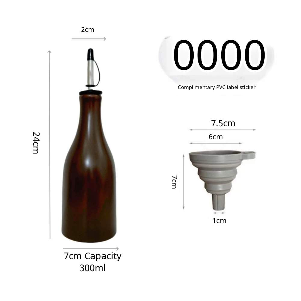 A minimalist ceramic oil dispenser bottle with a dark gray spout against a neutral background.
