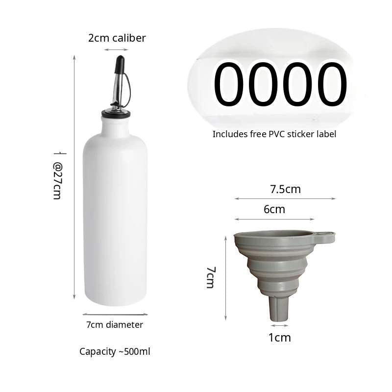 A matte ceramic oil dispenser bottle with a dark gray pour spout sits on a plain background.