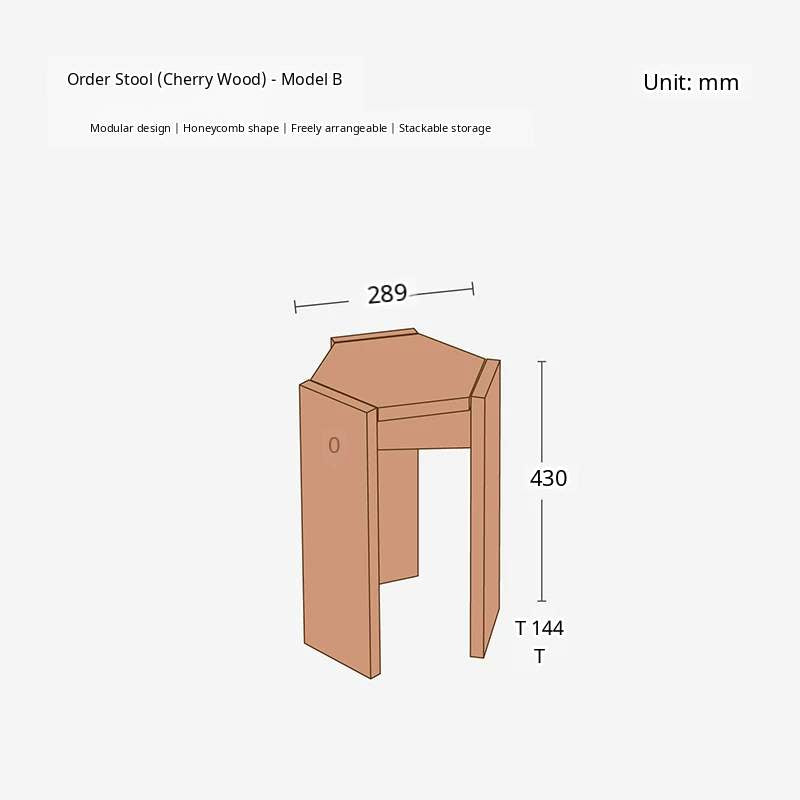 A minimalist solid wood stackable stool with a geometric design, featuring a natural wood grain and finish.