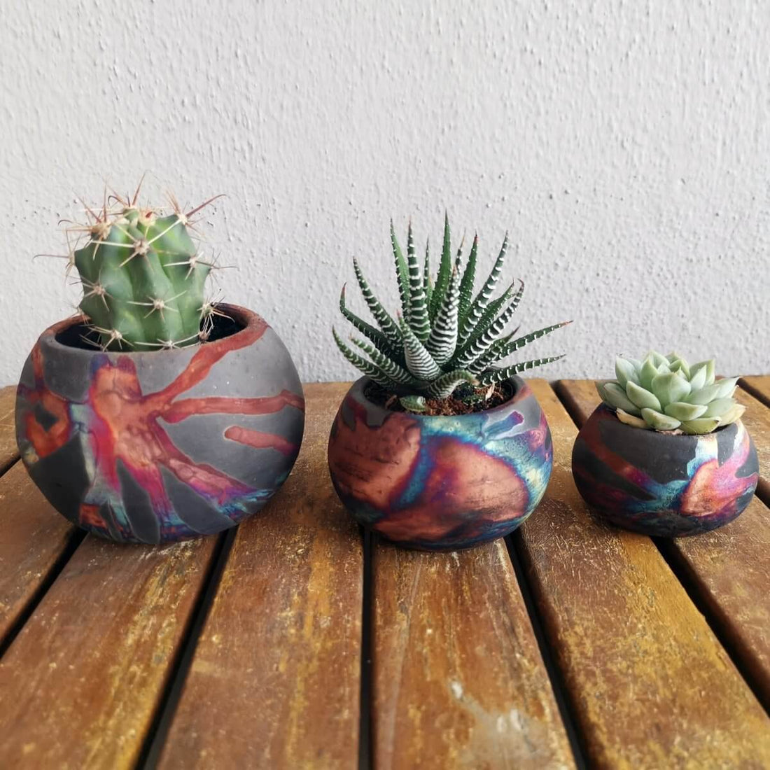 Tsuchi Ceramic Raku Pottery Planter Pot Set of 3 by RAAQUU