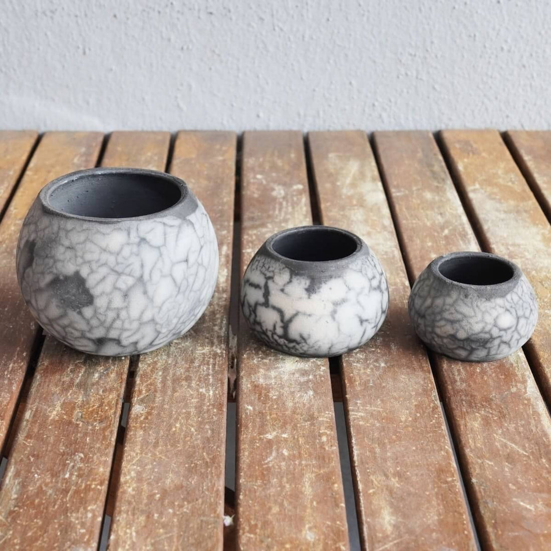 Tsuchi Ceramic Raku Pottery Planter Pot Set of 3 by RAAQUU