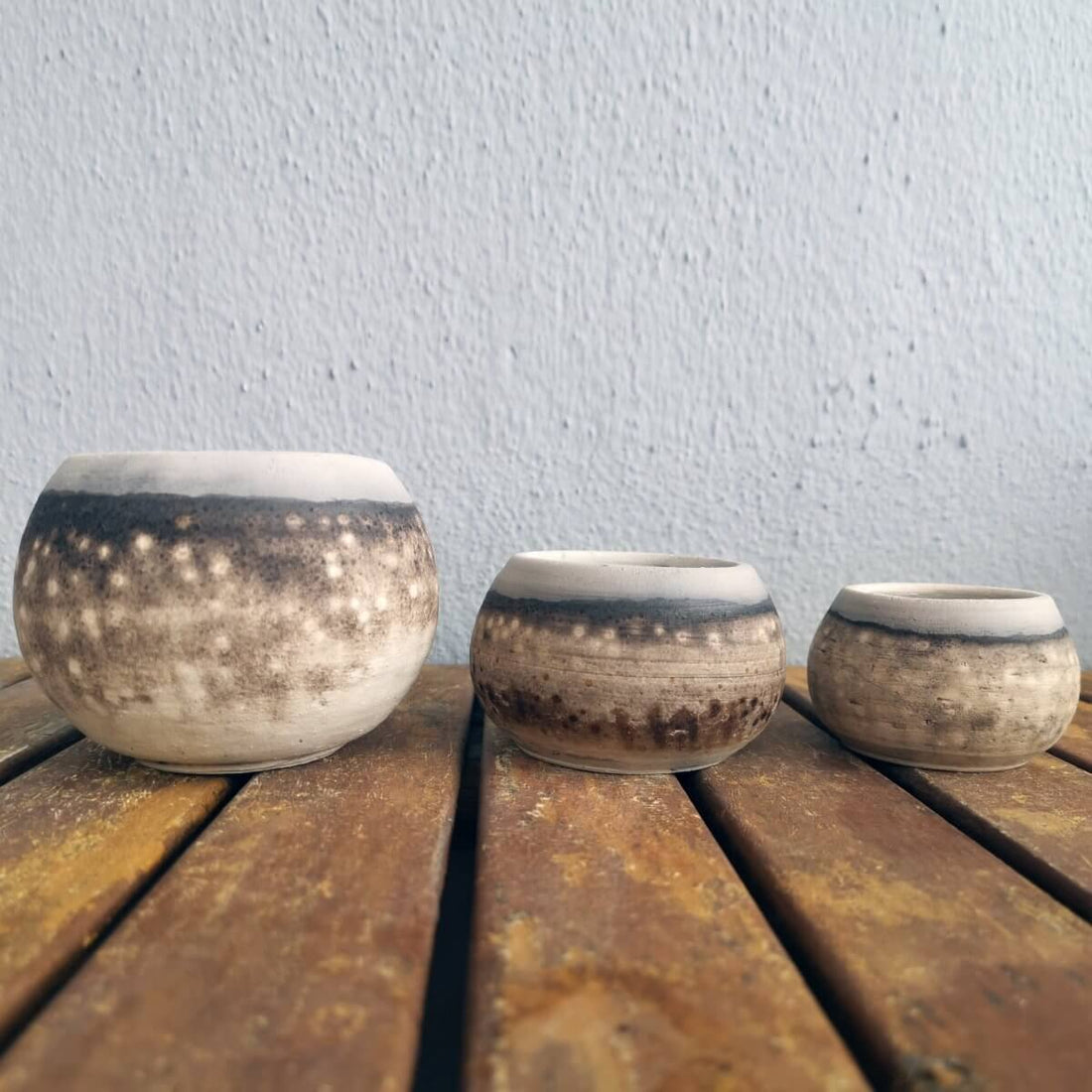 Tsuchi Ceramic Raku Pottery Planter Pot Set of 3 by RAAQUU