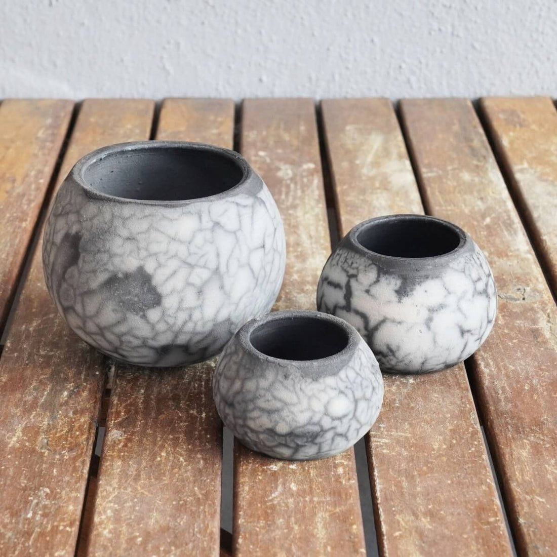 Tsuchi Ceramic Raku Pottery Planter Pot Set of 3 by RAAQUU