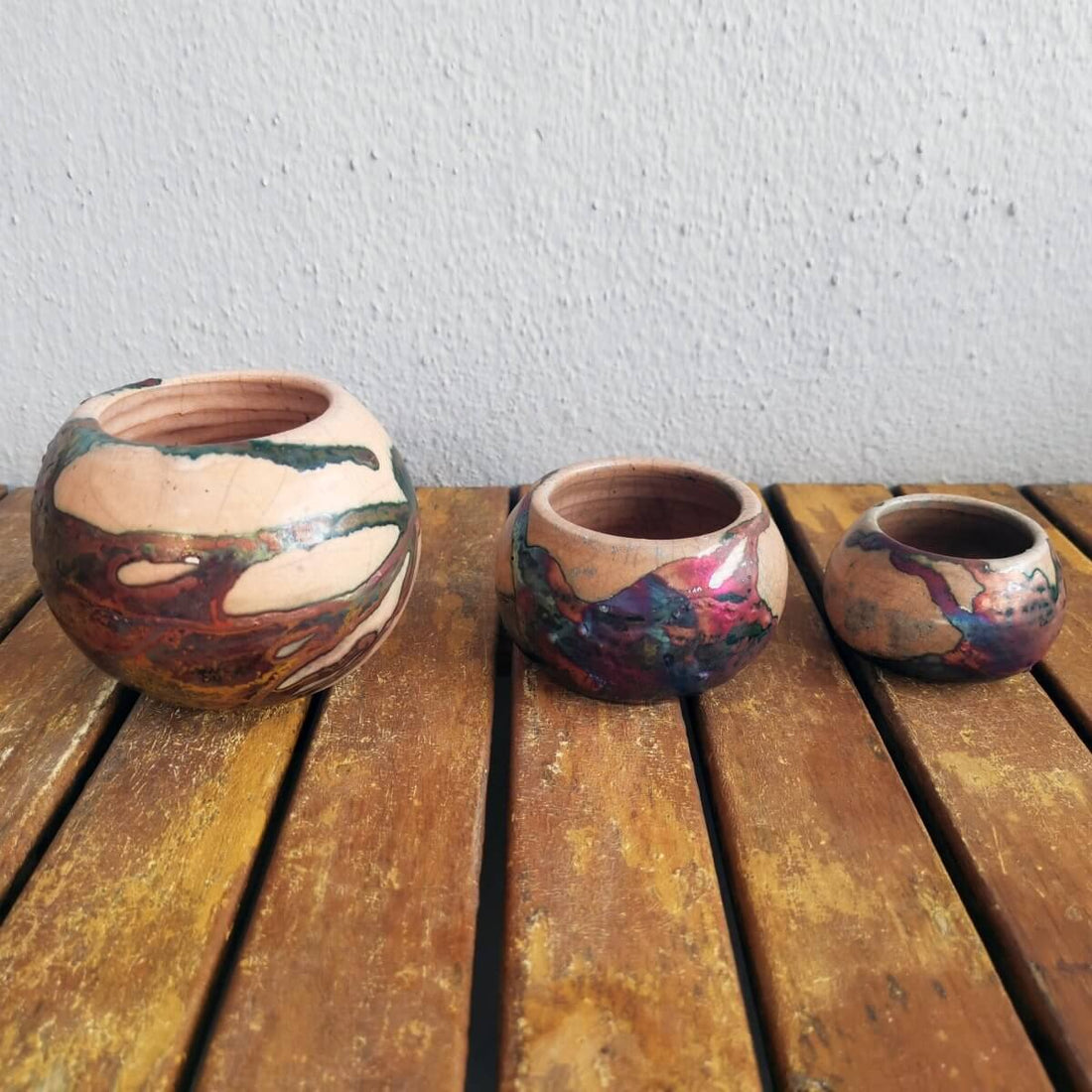 Tsuchi Ceramic Raku Pottery Planter Pot Set of 3 by RAAQUU