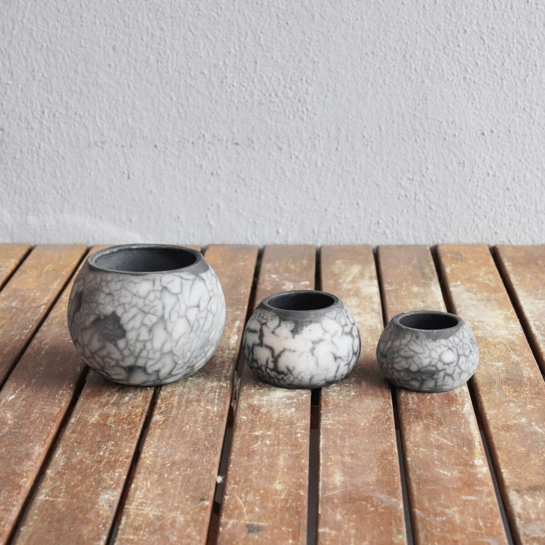 Tsuchi Ceramic Raku Pottery Planter Pot Set of 3 by RAAQUU