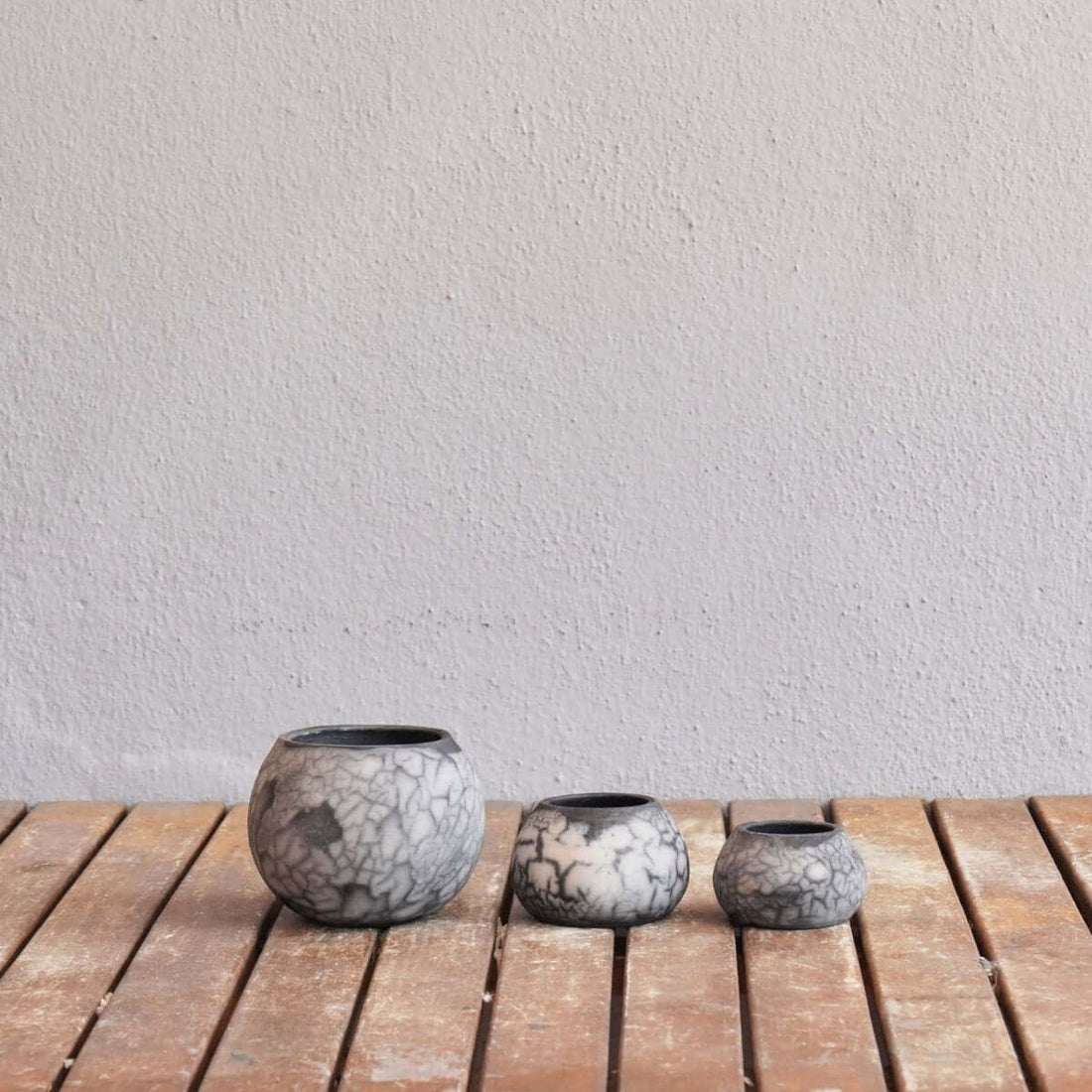 Tsuchi Ceramic Raku Pottery Planter Pot Set of 3 by RAAQUU