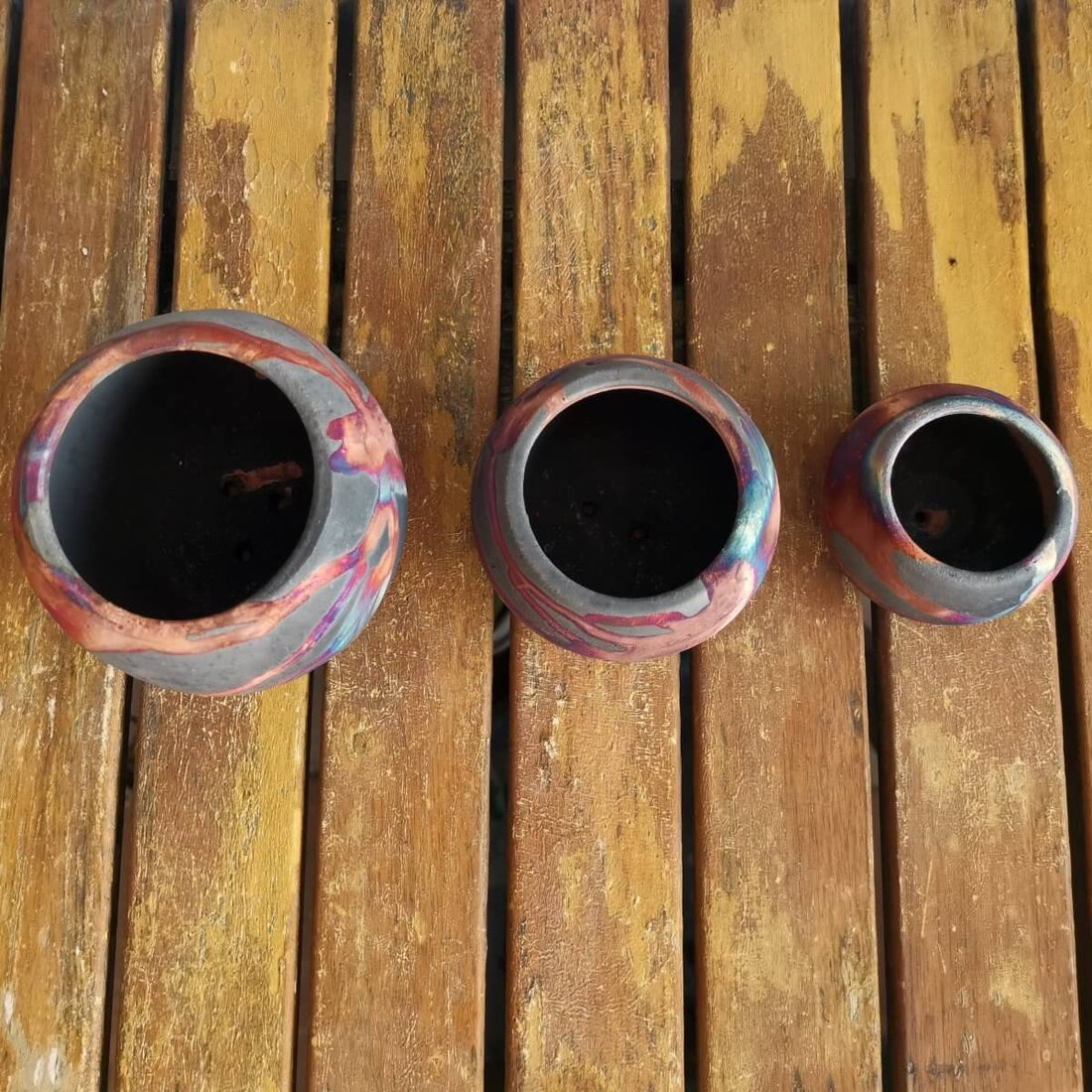 Tsuchi Ceramic Raku Pottery Planter Pot Set of 3 by RAAQUU