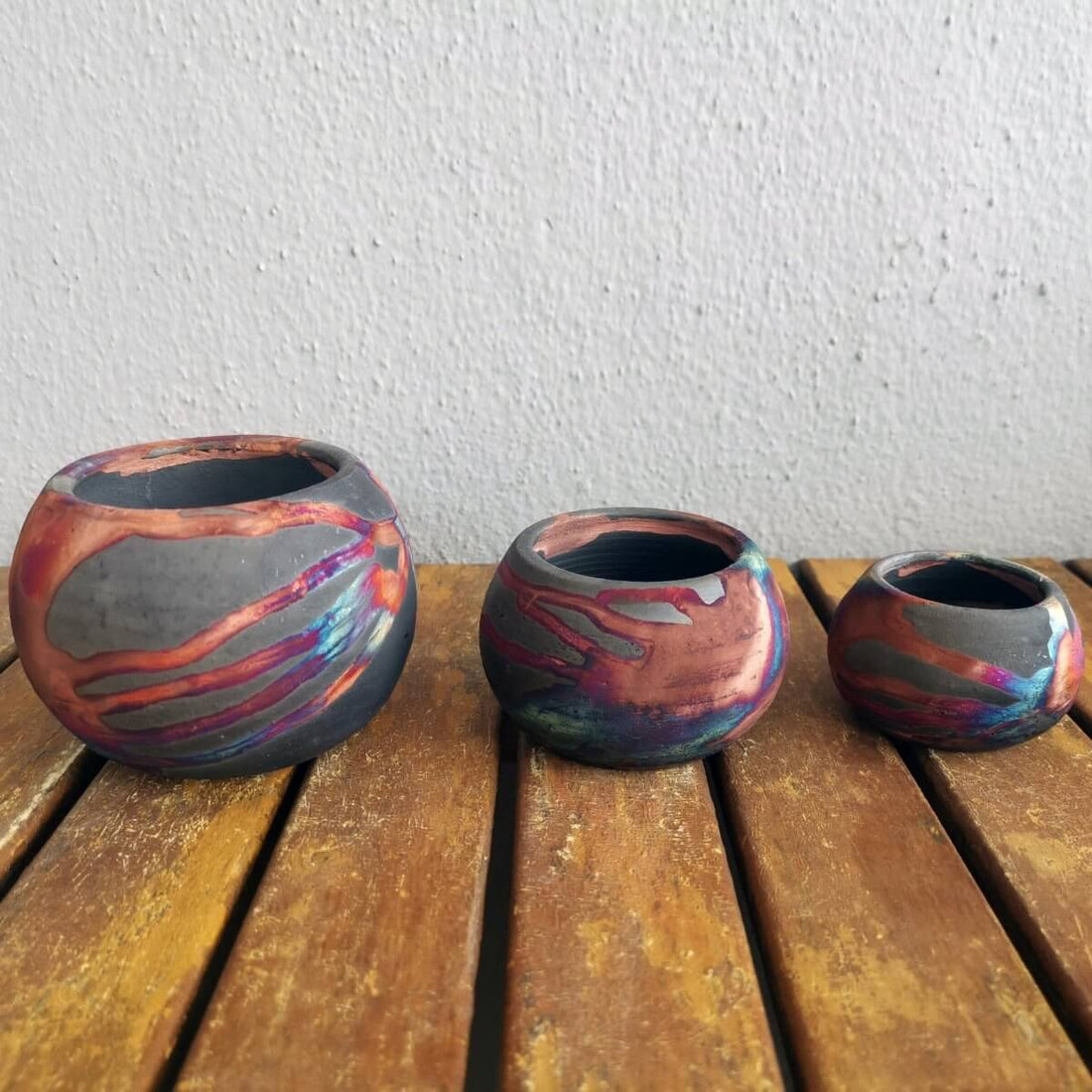 Tsuchi Ceramic Raku Pottery Planter Pot Set of 3 by RAAQUU