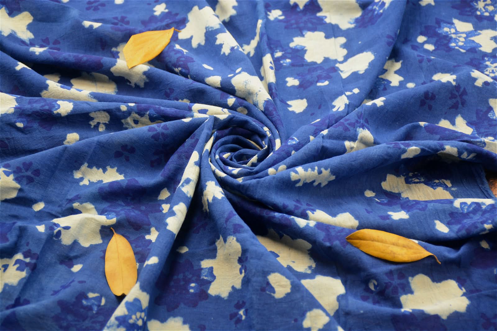 Blue & white floral Indian fabric, natural indigo plant-dyed tablecloth, cloth, DIY