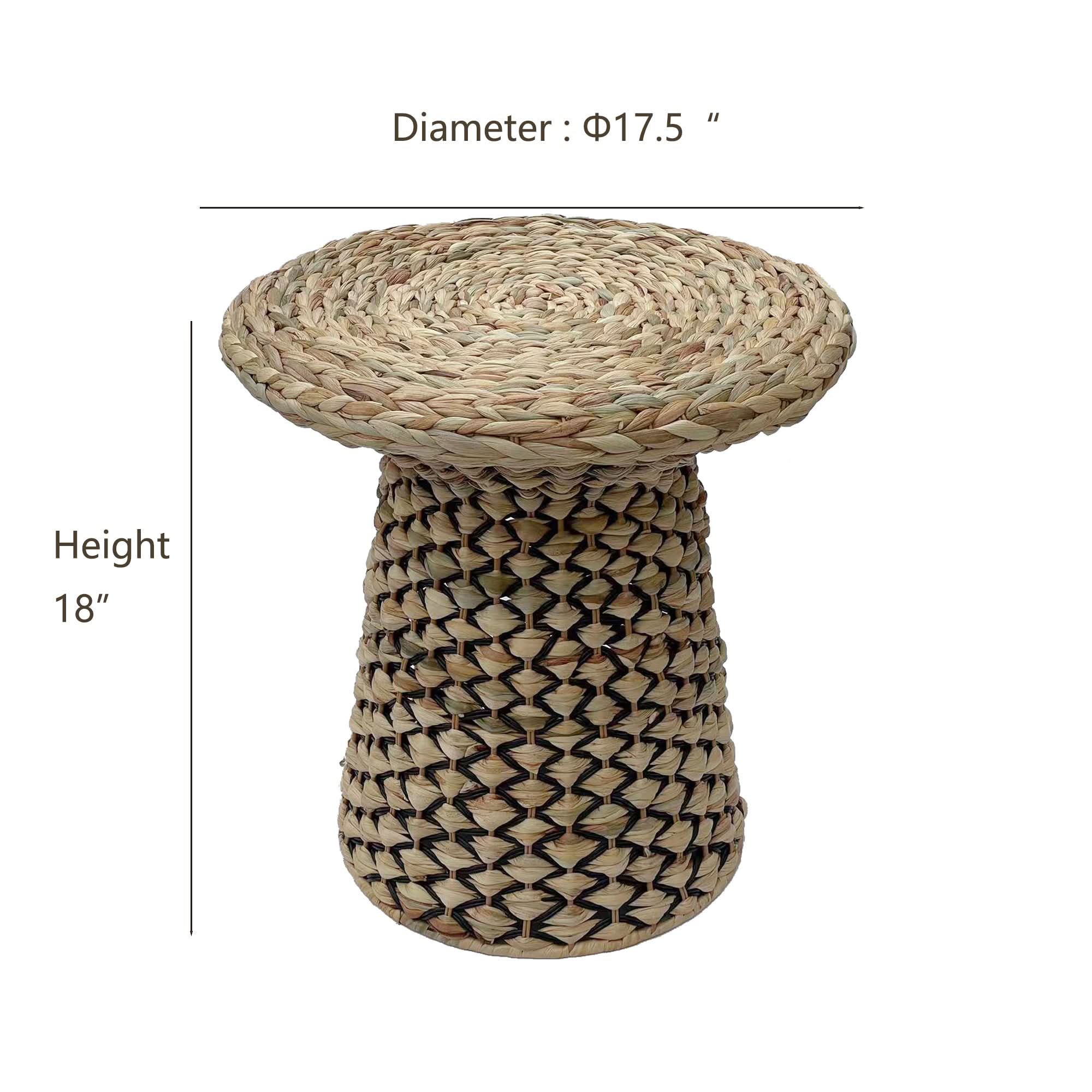 Wabi Sabi Coffee Table: Natural straw side table with textured weave, 18" height, 17.5" diameter.