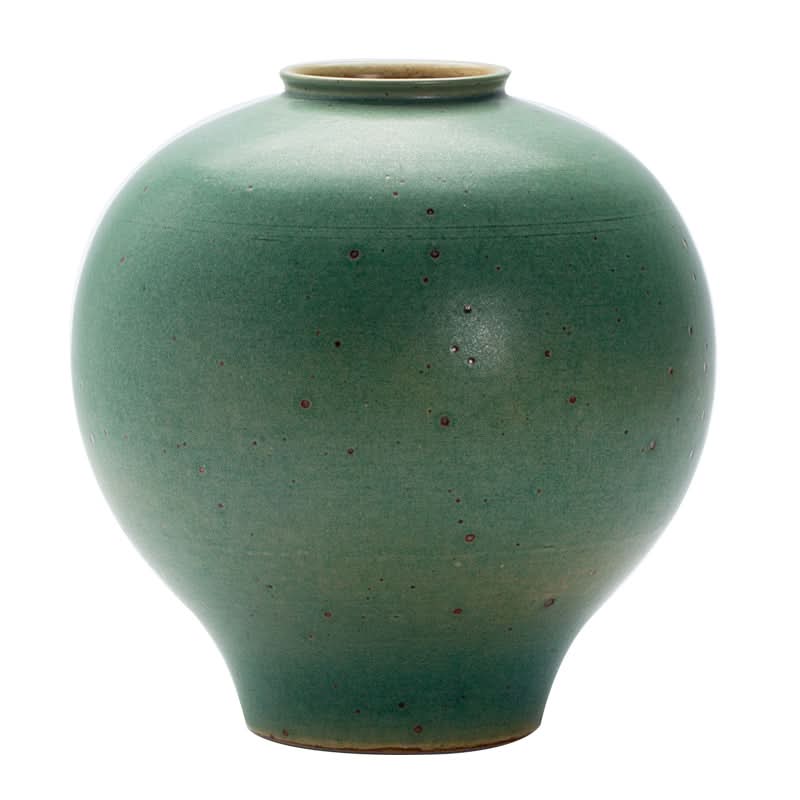 Sage green ceramic round vase with speckled detail, home decor, 18.5x18x7.5cm