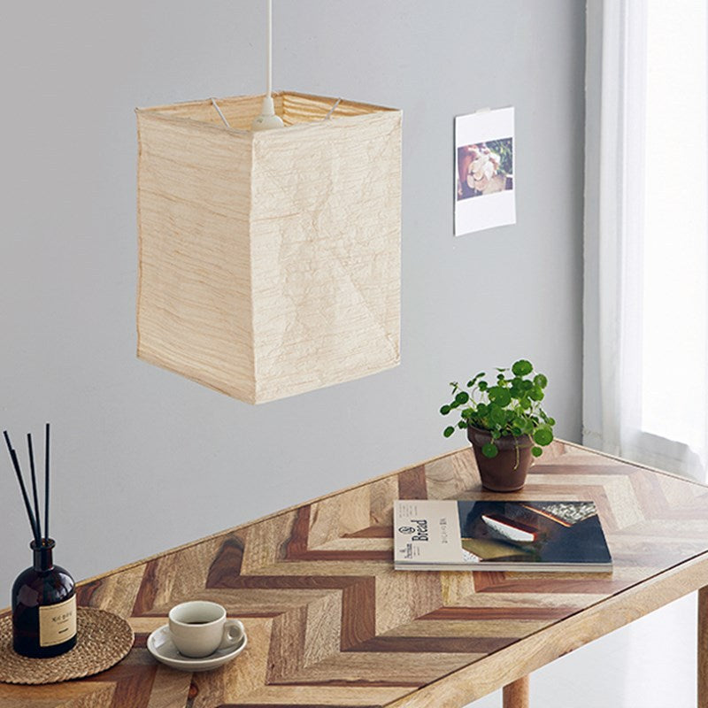 Beige square paper lampshade, diffused light, modern design.