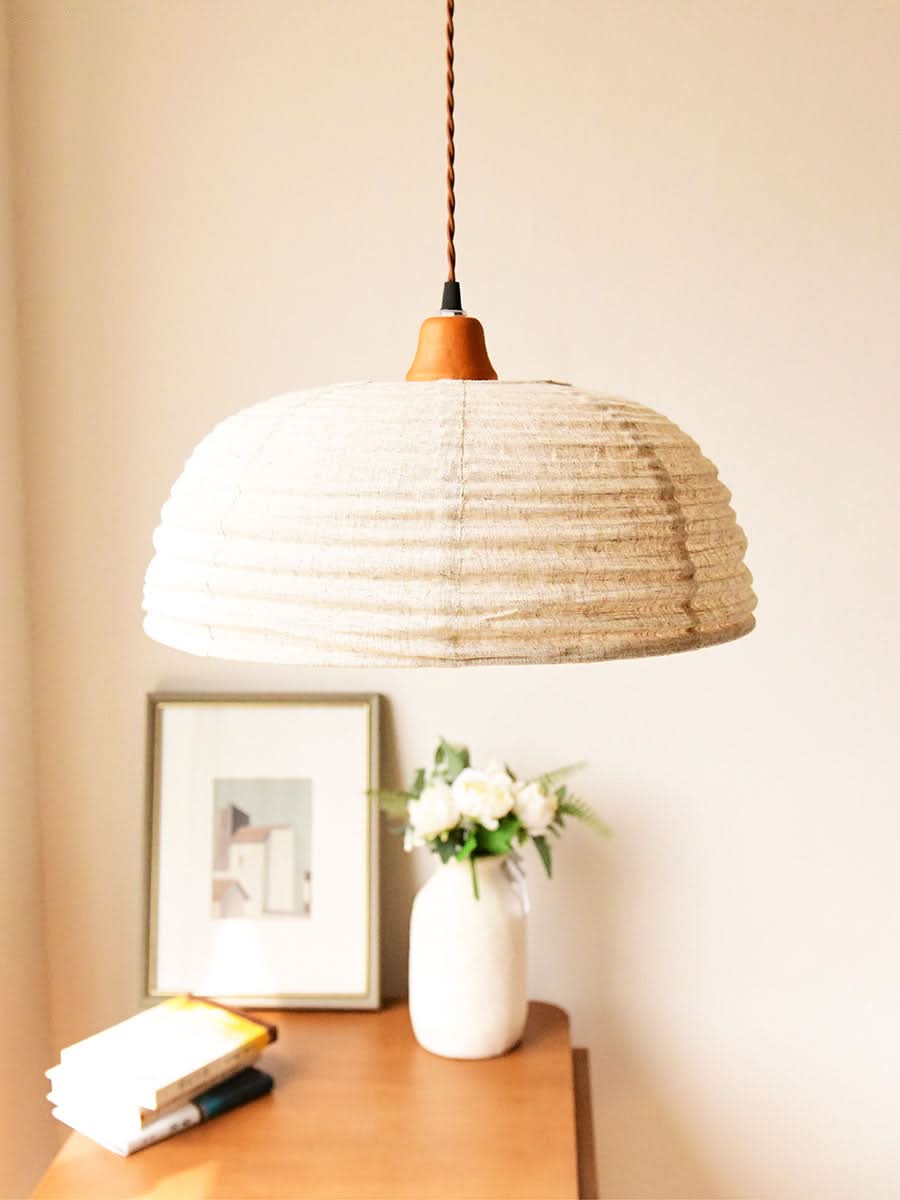 Dome Lamp Shade With Hemp Fabric, natural texture, hanging pendant light