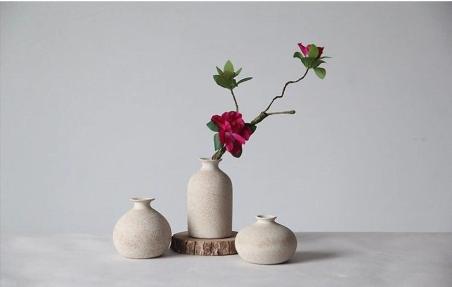 Cream ceramic vases with speckled finish, including 2x1 Ceramic Small Cream Vase, home decor.
