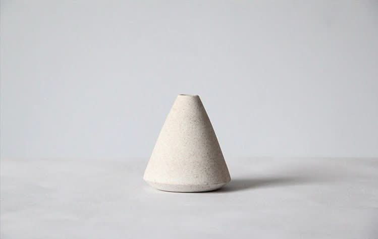 Cream ceramic cone vase, 2x1 Home Decor, textured minimalist design