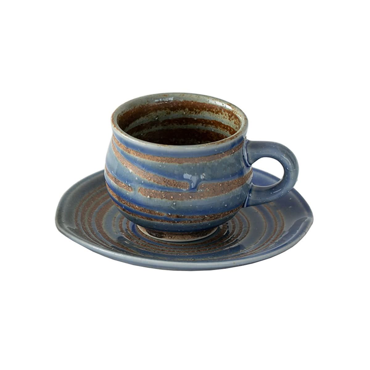Blue and brown swirled ceramic handmade mug with coaster.
