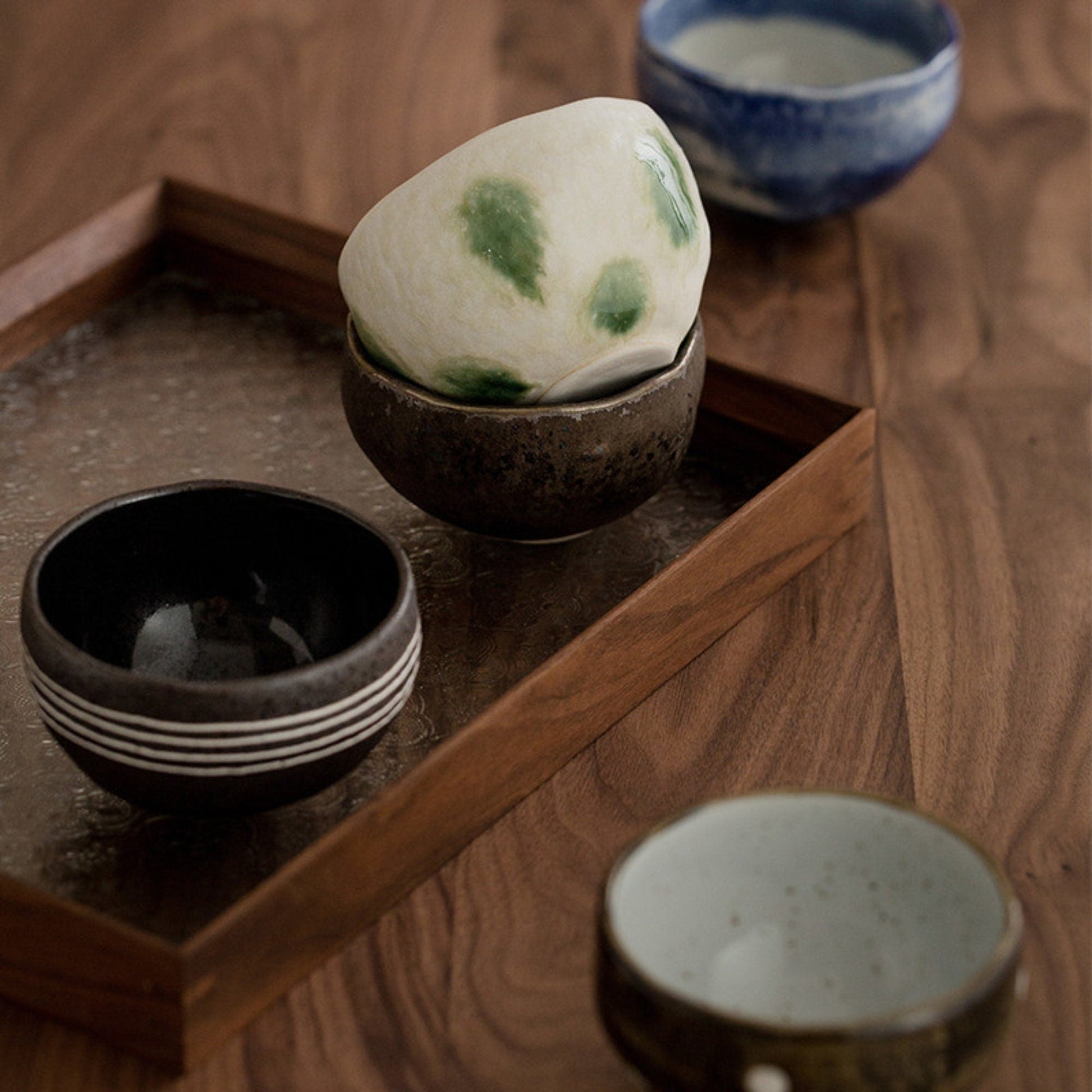5 Set Stoneware Japanese Tea Cup, Japanese-Imported 5oz | Reactive Glazed, Ceramic Tea Set, Tea Ceremony, Zen, Pottery - -